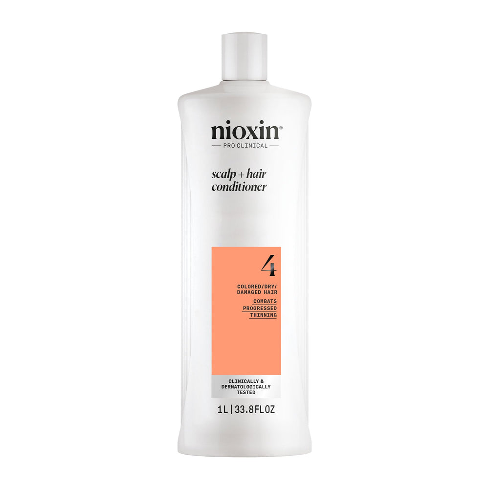 Nioxin front packaging showing System 4 conditioner and benefit of fuller-looking hair