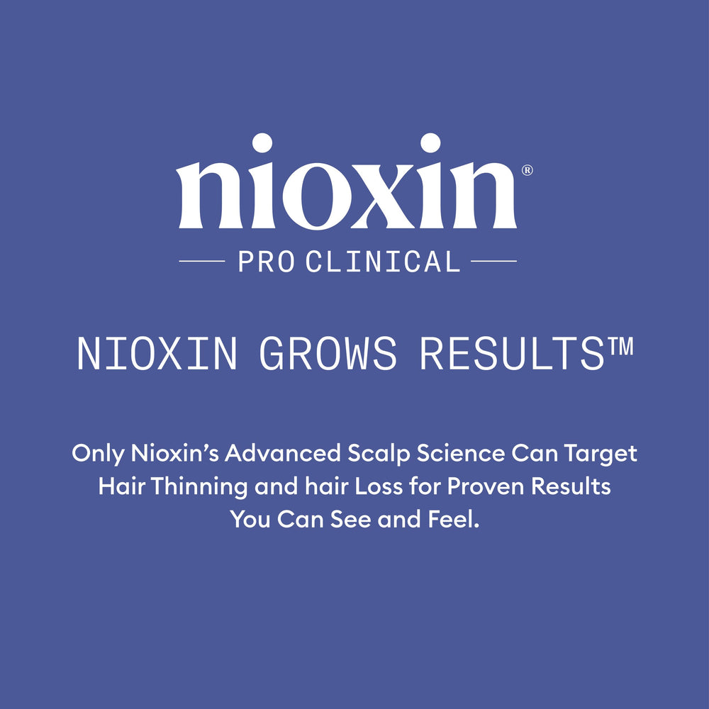 Before and after hair shots with Nioxin demonstrating improved-looking density