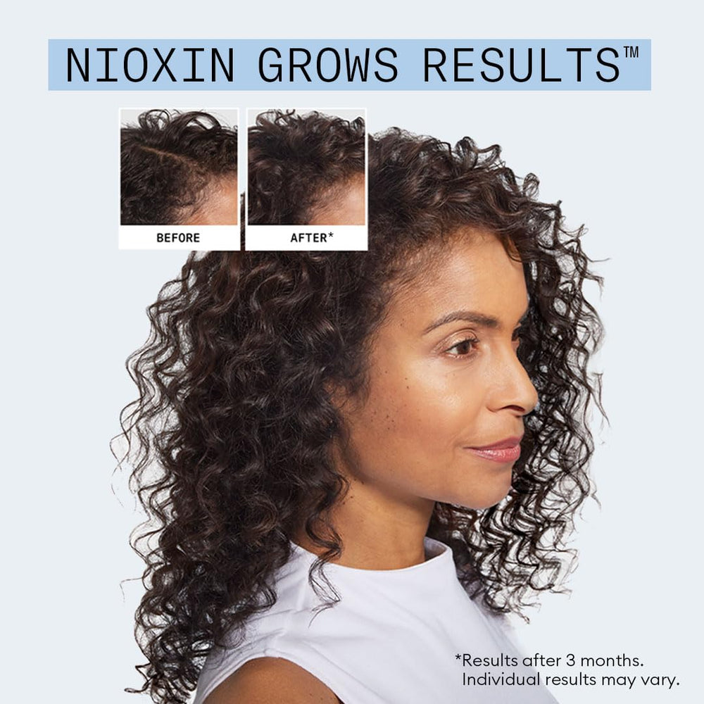 Nioxin products beside comb and brush showing reduced breakage while styling