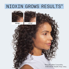 Nioxin products beside comb and brush showing reduced breakage while styling