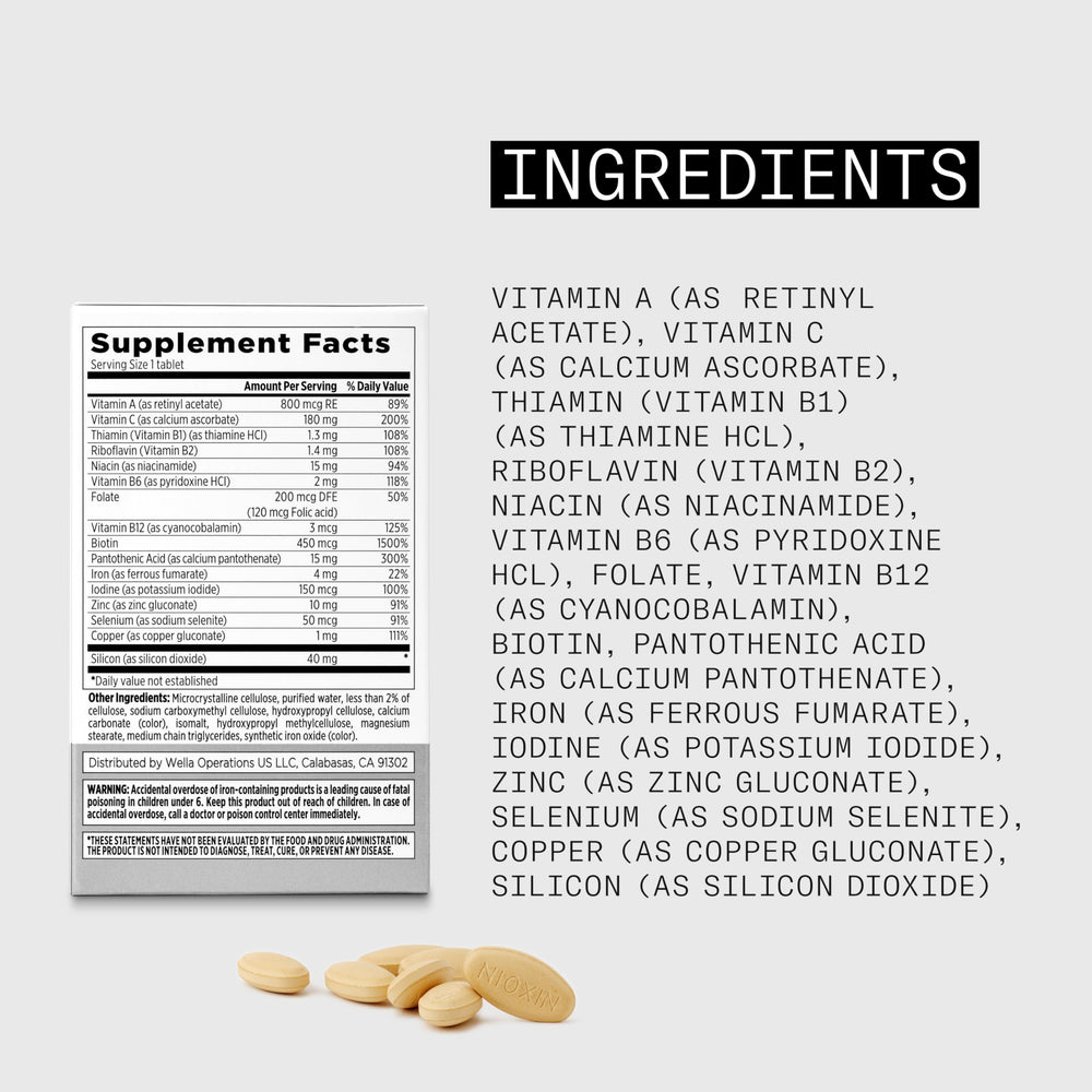 NIOXIN supplement bottle open with tablets visible for dosage clarity