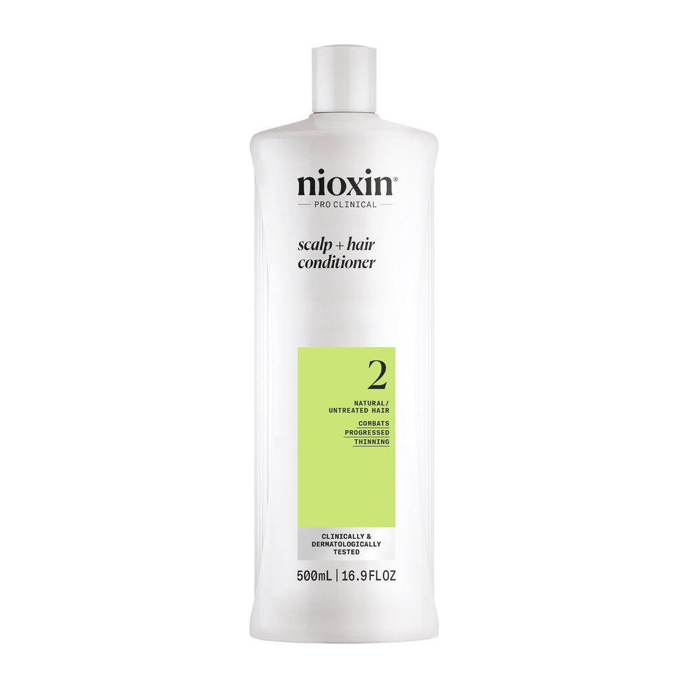 Nioxin System 2 front packaging shows brand and benefit for fuller-looking hair