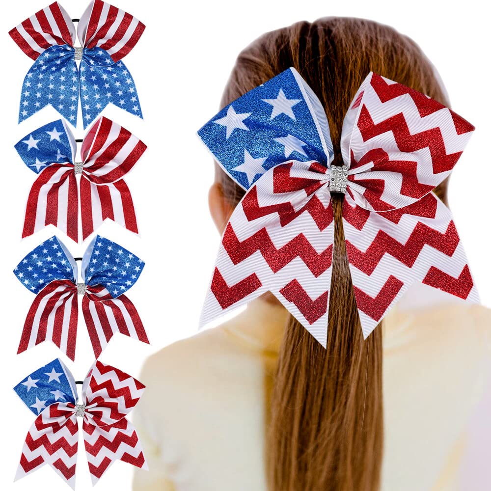 Nishine front view showing four flag-pattern bows and patriotic sparkle
