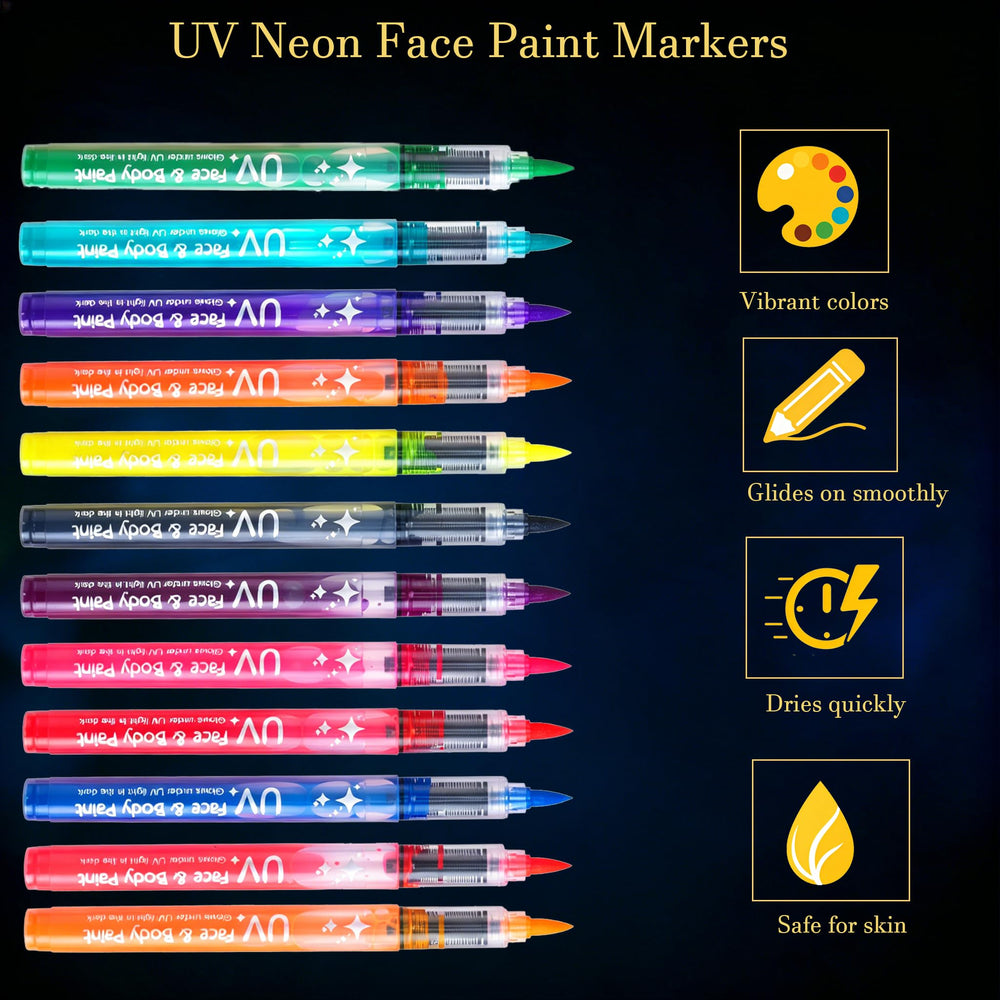 NIUEFH pens glowing under UV light highlighting dramatic festival effect