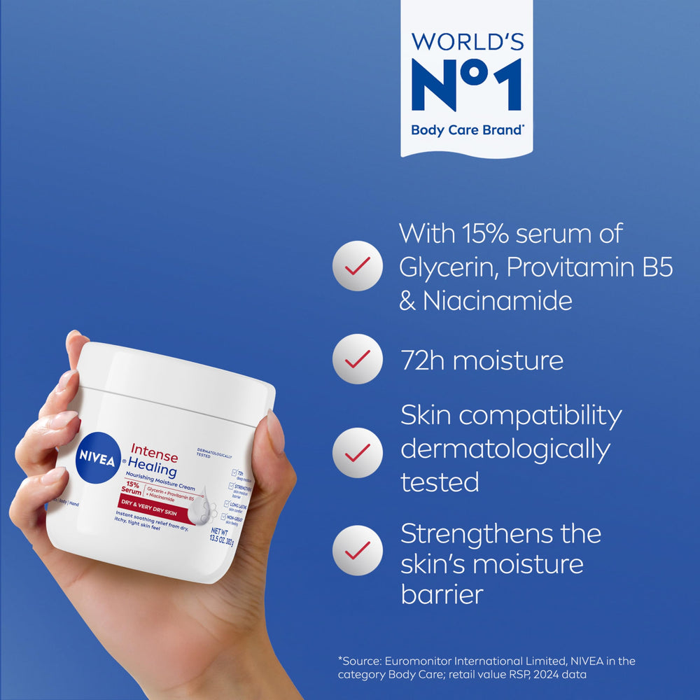 NIVEA being applied to an elbow for immediate soothing benefit