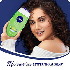 NIVEA bottle in bathroom setting showing lifestyle use and refreshing citrus benefit