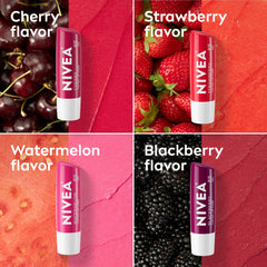 NIVEA blackberry tint applied on lips demonstrating subtle color and natural shine