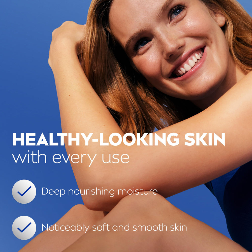 NIVEA bottle on bathroom shelf, practical everyday skincare within reach