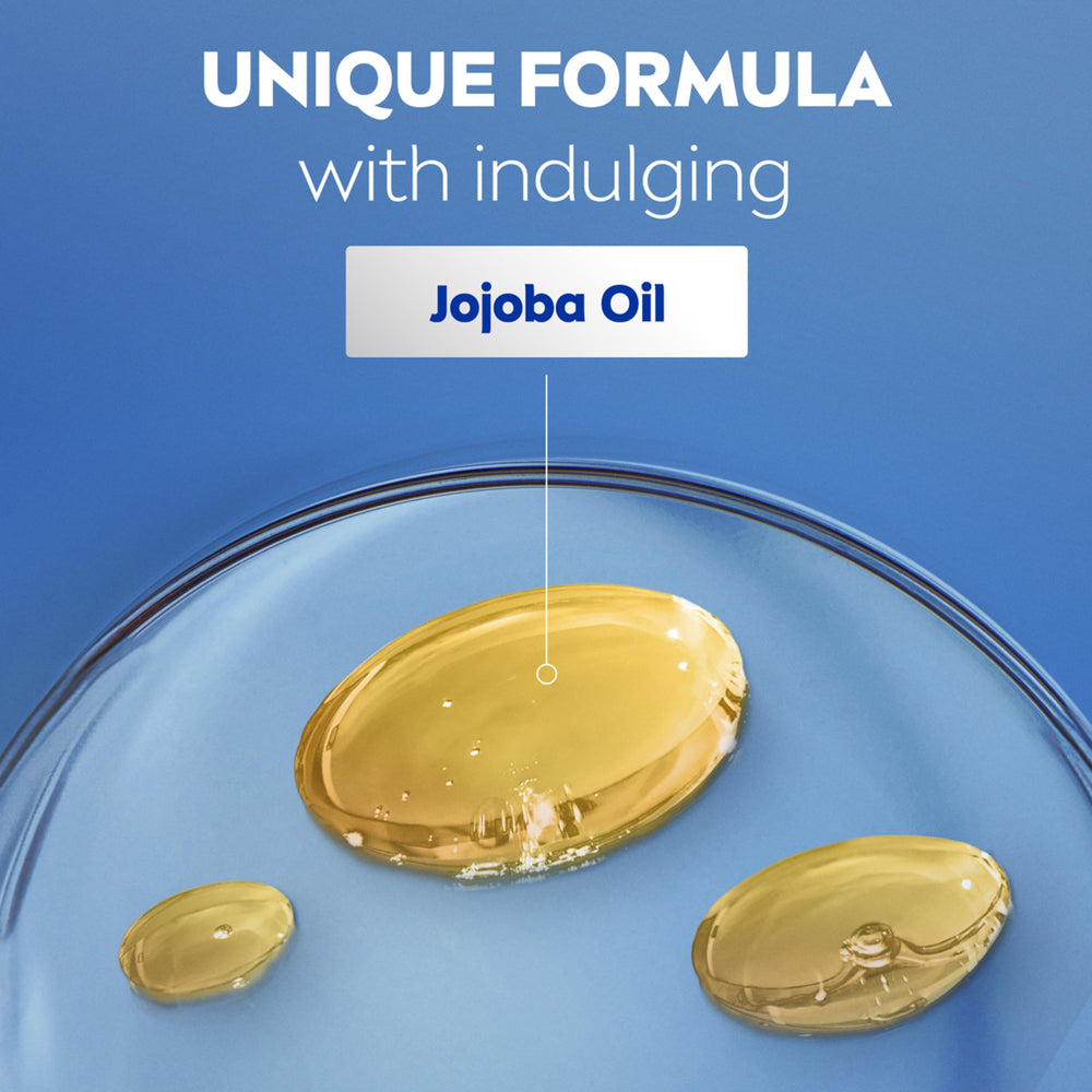 NIVEA beside hand to show 16.9 fl oz scale for long-lasting supply