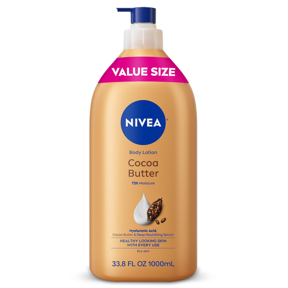 NIVEA pump bottle front view showing label and volume for value savings
