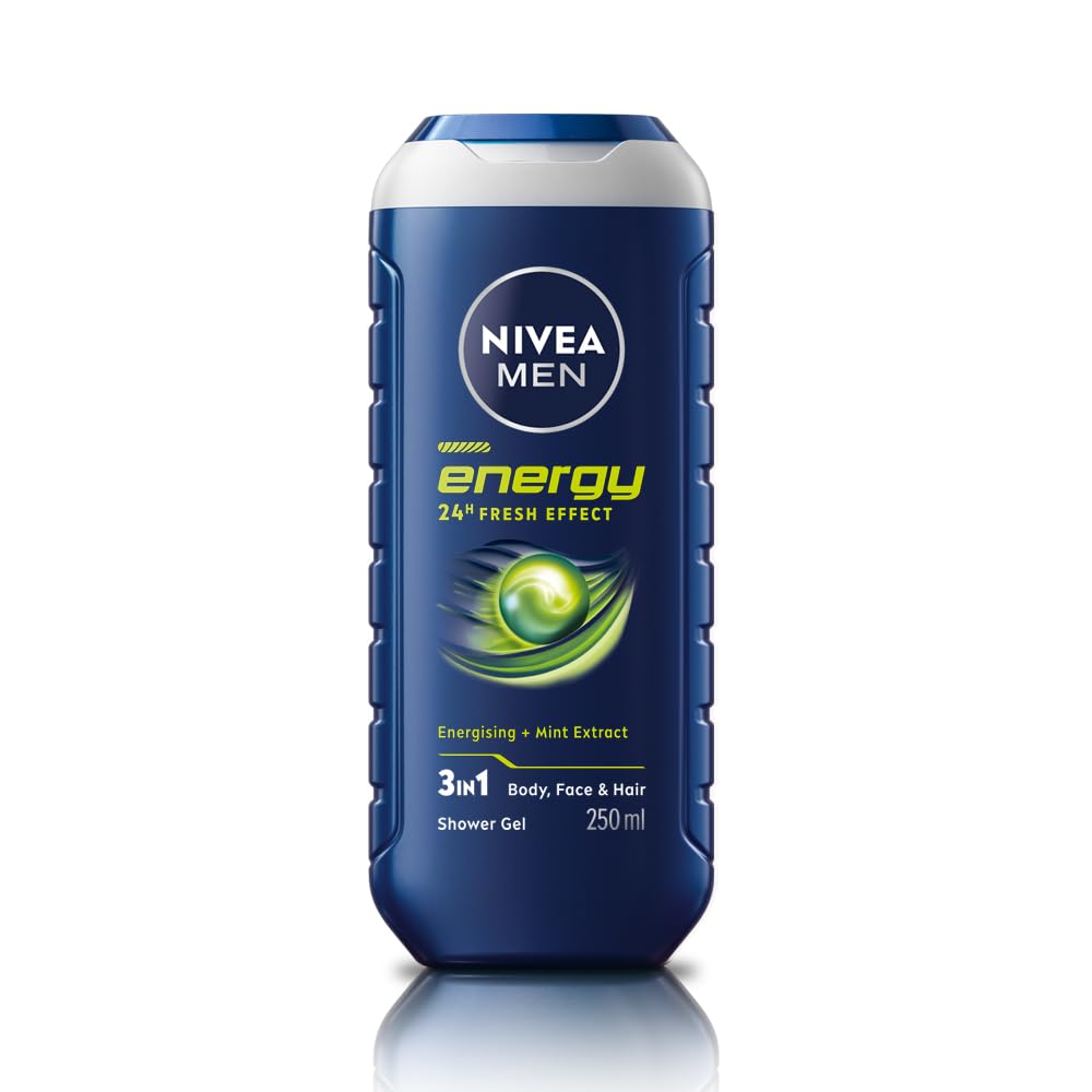 NIVEA front pack showing 250ml bottle and energising label benefits