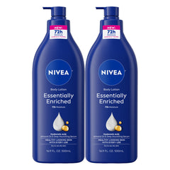 NIVEA front pump bottle shown, clear label and easy dispensing benefit