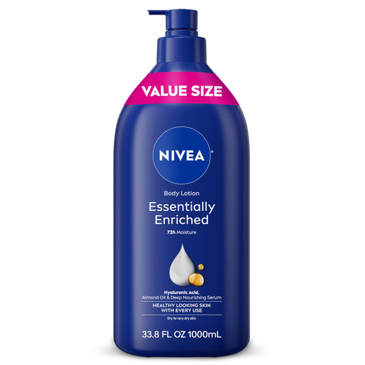 NIVEA front pump bottle showing value size and clear branding for convenience