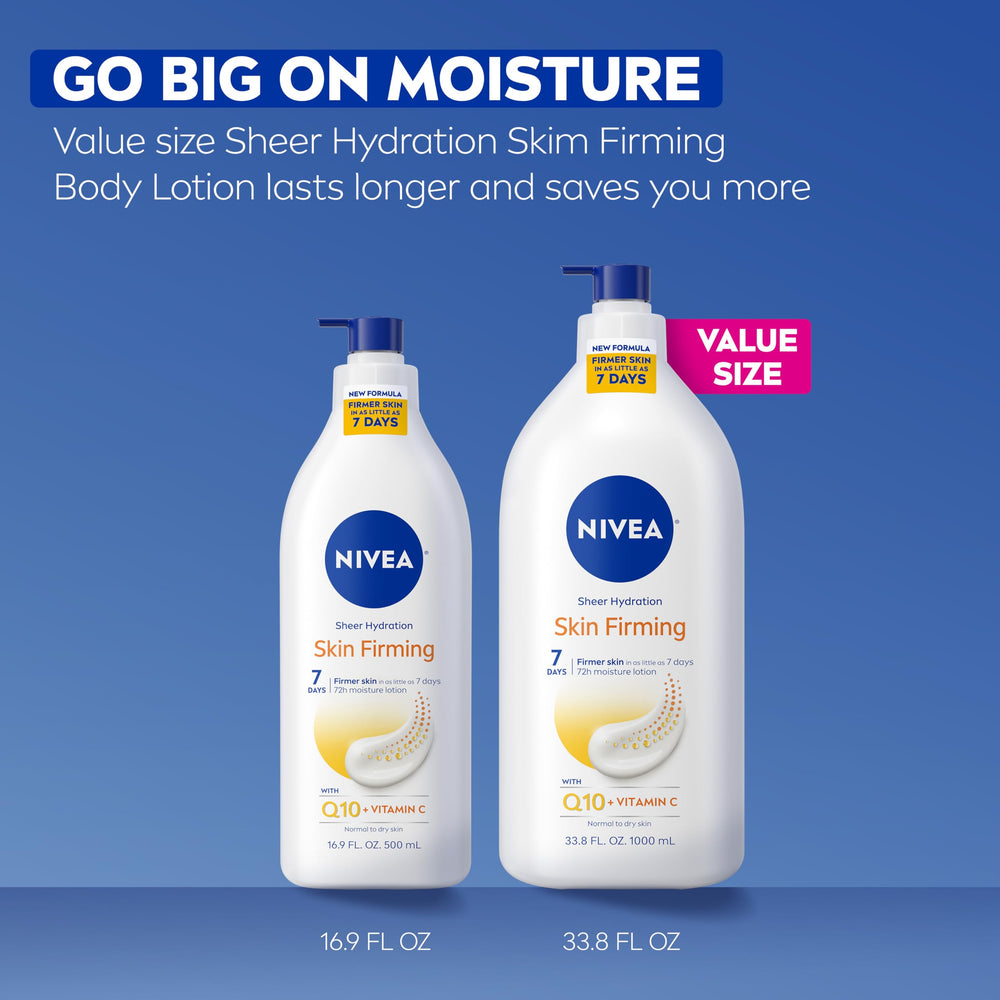NIVEA lotion applied to leg showing smoother, firmer‑looking skin