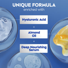 NIVEA lotion being smoothed on forearm, fast-absorbing moisture benefit