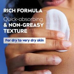 NIVEA lotion spread on hand demonstrating fast absorption and soft feel