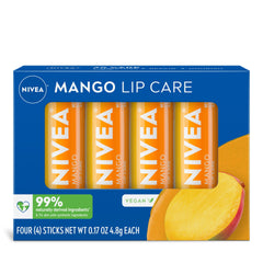 NIVEA front packaging showing mango lip care benefits and vegan label