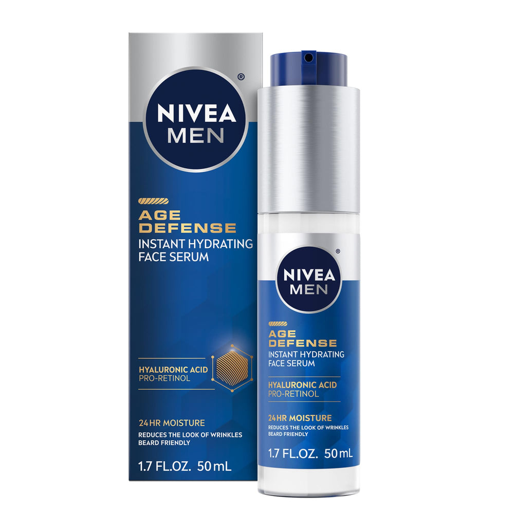 NIVEA MEN front packaging showing bottle and label, clear benefit: recognizable brand hydration