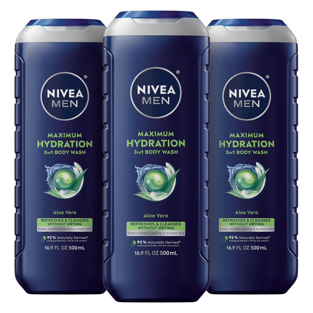 NIVEA MEN front packaging showing bottle and hydrating label benefit