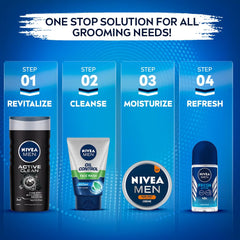 NIVEA Men tube beside coin to show 100g size and portability benefit