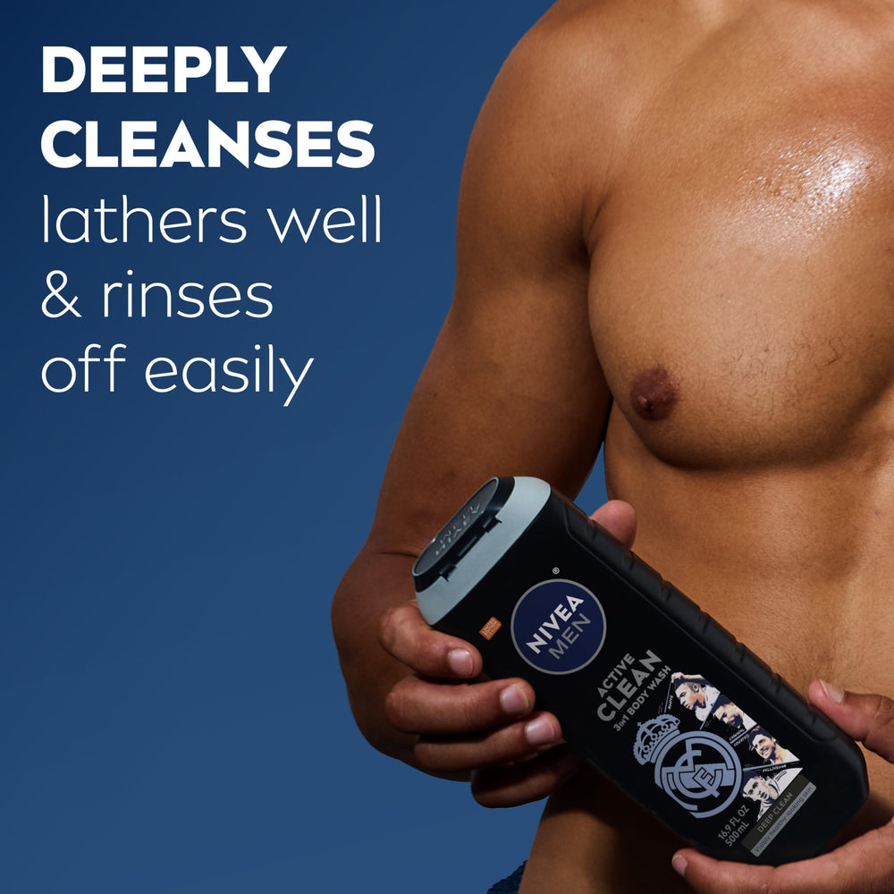 NIVEA MEN pouring foam on hand to show concentration and effective wash