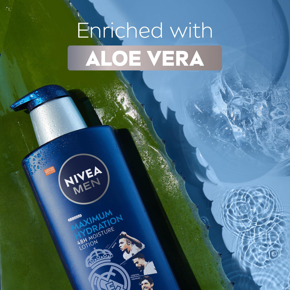 NIVEA MEN bottle next to smartphone to show 16.9oz size benefit