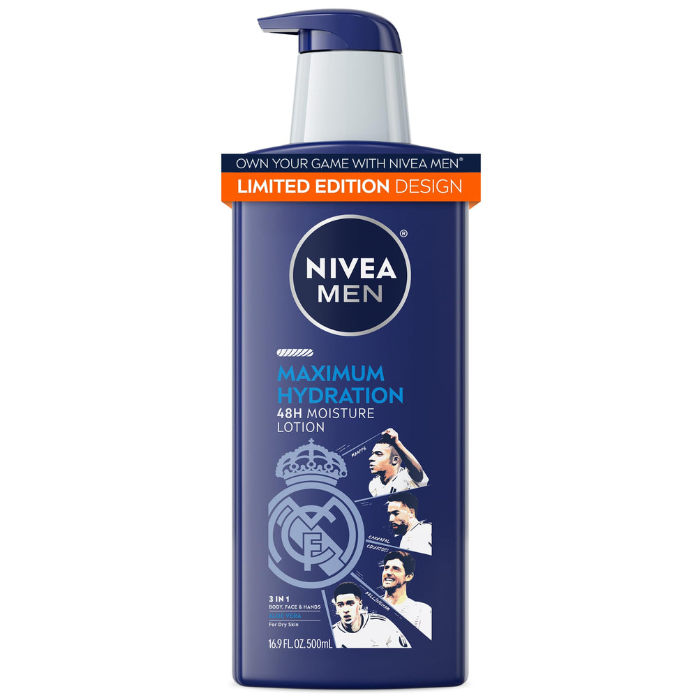 NIVEA MEN front packaging with Real Madrid design showing pump and brand