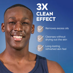 NIVEA MEN tube beside ruler illustrating 5 fl oz size for travel-friendly benefit