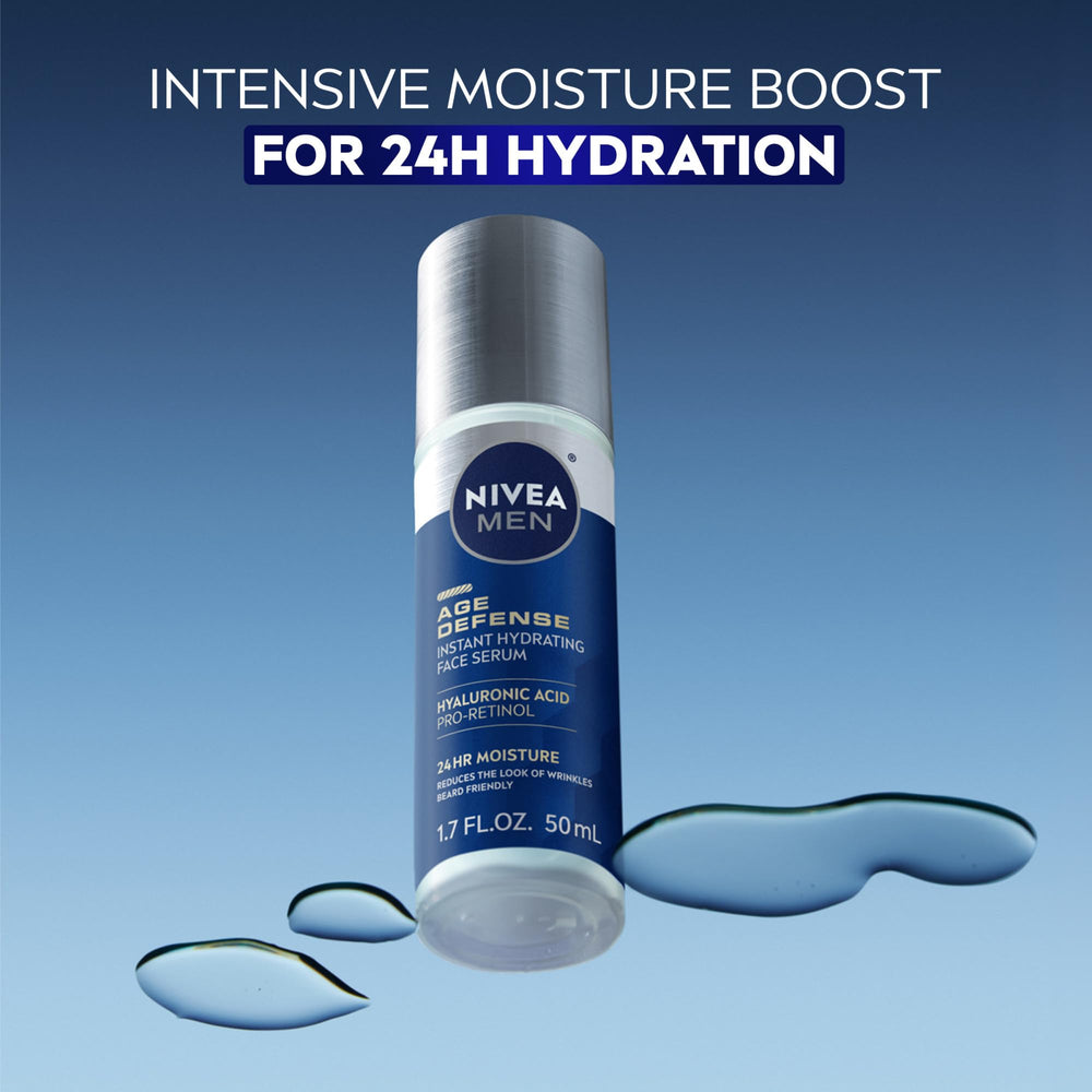 NIVEA MEN pump dispensing serum, illustrating easy controlled application and quick absorption