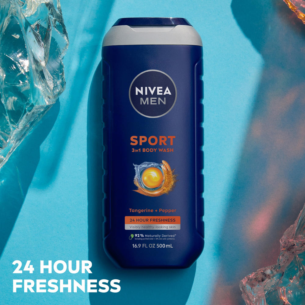 NIVEA MEN recycled-plastic bottle detail highlighting sustainable packaging