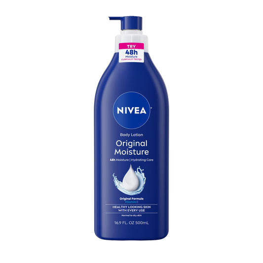 NIVEA front pump bottle showing easy dispensing and generous 16.9 oz size