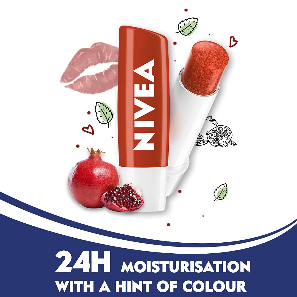 NIVEA applying Pomegranate Shine on lips for instant sheen and subtle tint