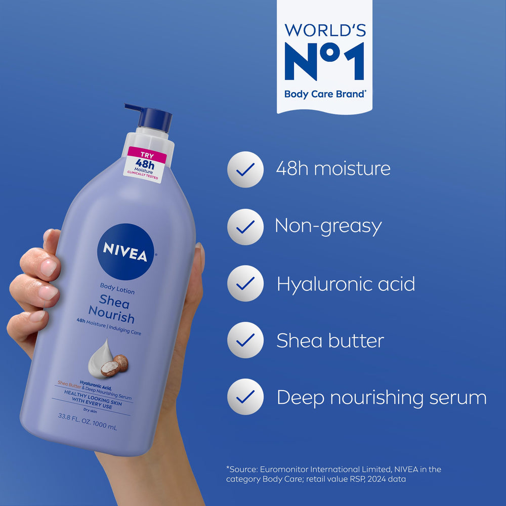 NIVEA pump dispensing lotion into hand for easy controlled use