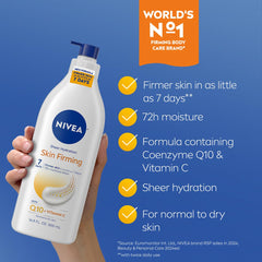 NIVEA pump dispensing lotion into hand for convenient everyday application