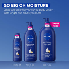 NIVEA beside common items to show 33.8 oz size for long-lasting supply