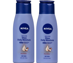 NIVEA front packaging showing twin 2.5 fl oz bottles and quick hydration