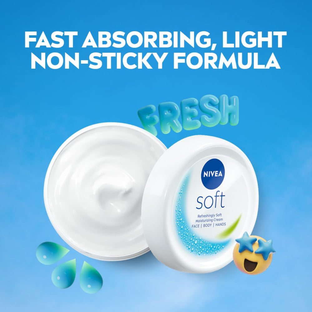 NIVEA soft used on face near mirror for lightweight hydration