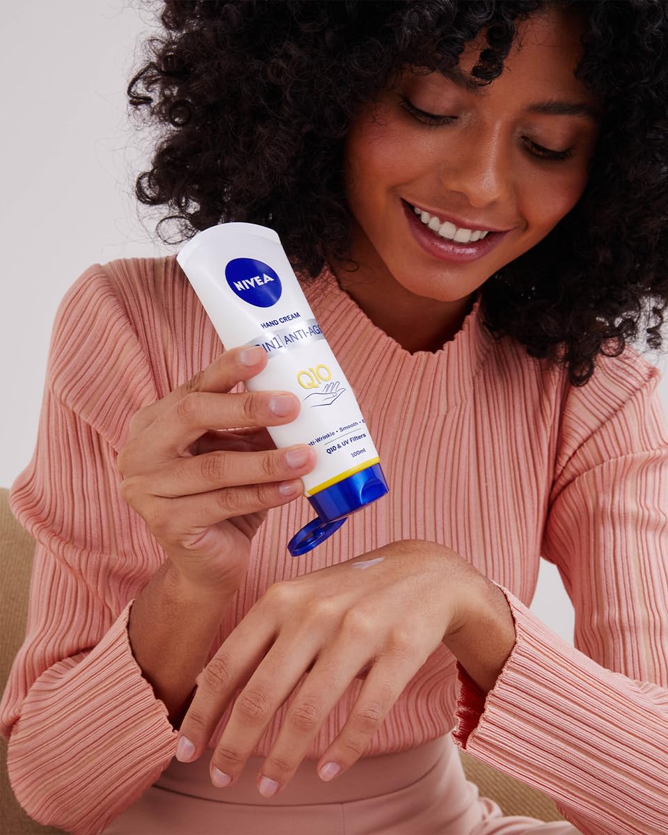 NIVEA tube next to a hand to show 100 ml size and portability benefit