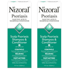 Nizoral front packaging shows 11 oz bottle and calming benefits