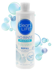 No-Rinse bottle front label showing product and refill size benefits
