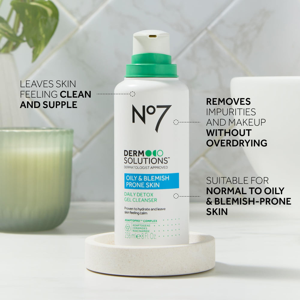 No7 bottle beside ingredients list highlighting ceramides and niacinamide benefits