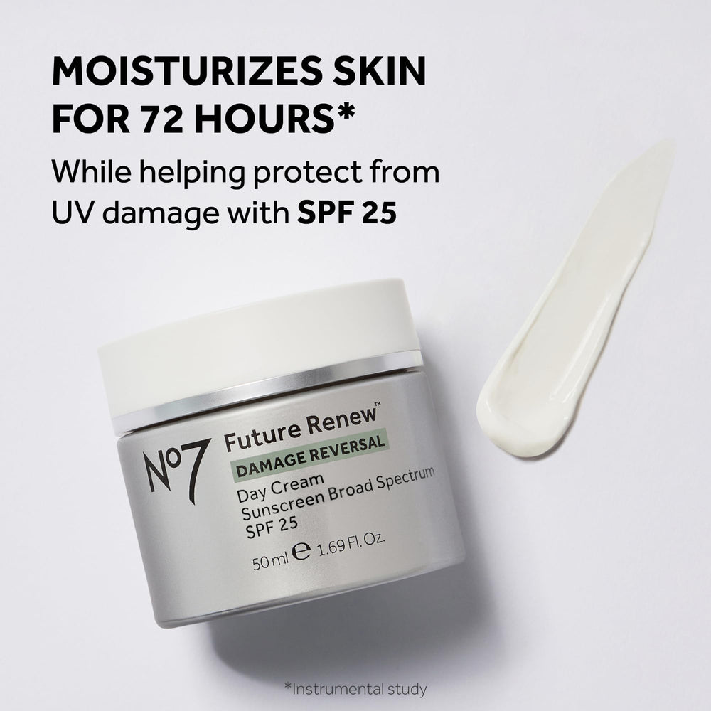 No7 day cream tube top view highlighting SPF25 protection
