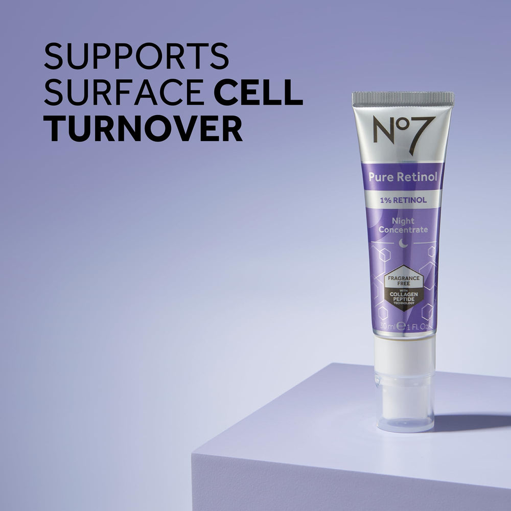 No7 retinol concentrate dispensing from pump for controlled night applications