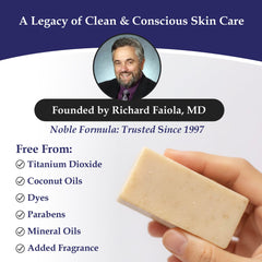Noble Formula soap applied to scalp illustrating clarifying action