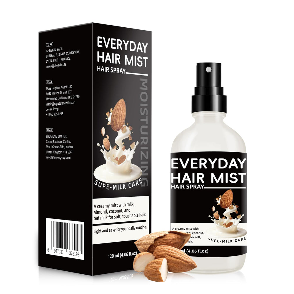 Nodfens front packaging showing the almond milk leave-in spray and benefits