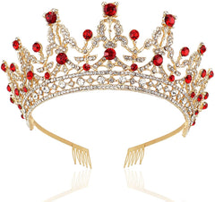 NODG front view crown showcasing red crystals and gold finish for regal look