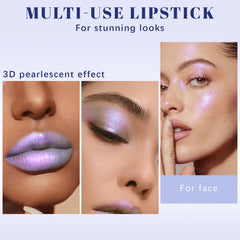 Noerrors paired eye and lip makeup showing coordinated shimmer and versatile use benefit