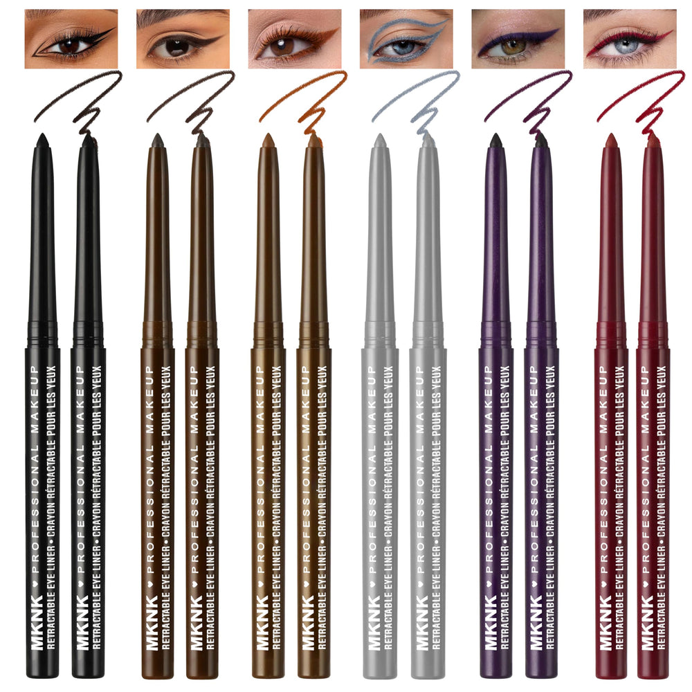 Noerrors front packaging showing 12 retractable gel eyeliners and shade variety for convenience