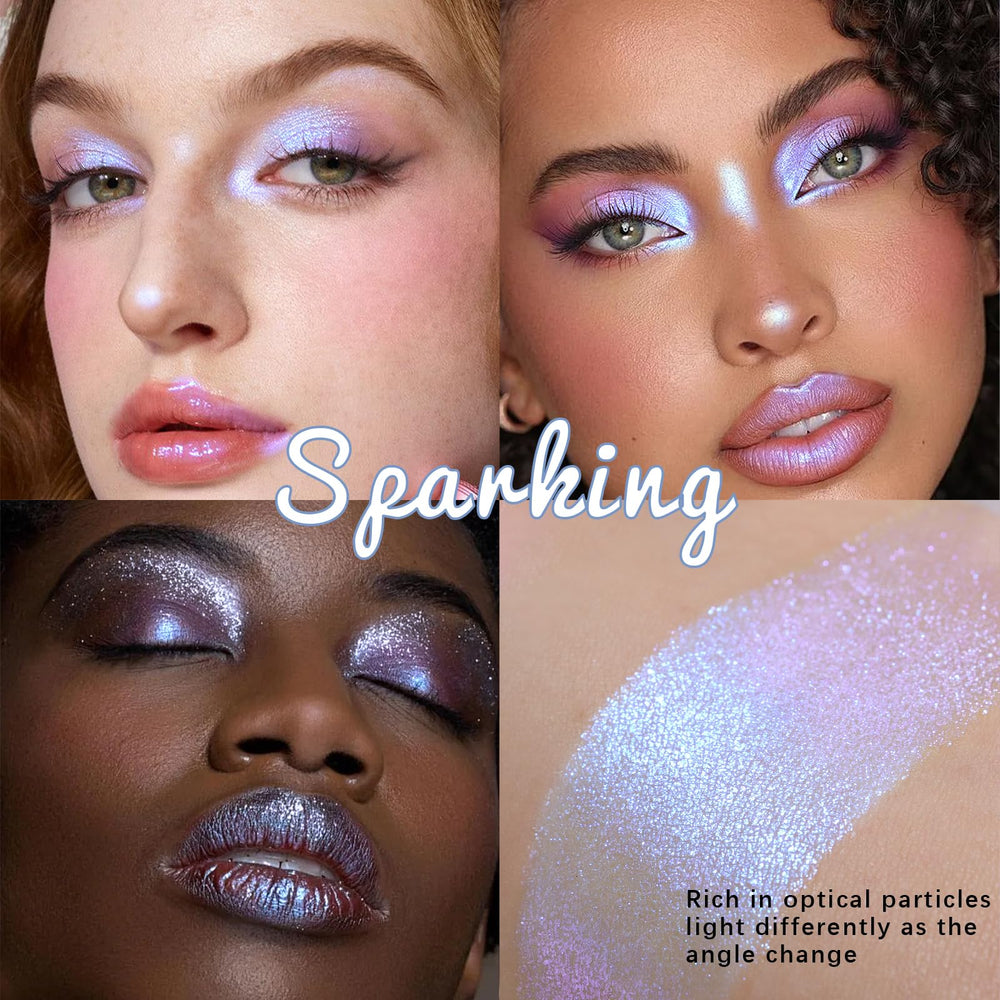 Noerrors in festival makeup look, multichrome sparkle for events