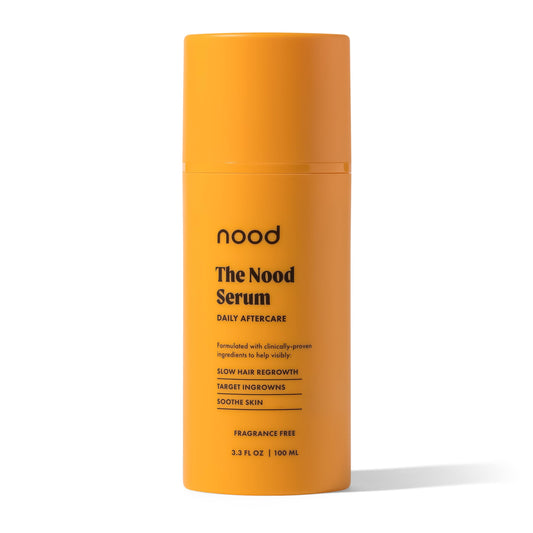 Nood serum front bottle showing sleek packaging and easy post-shave use